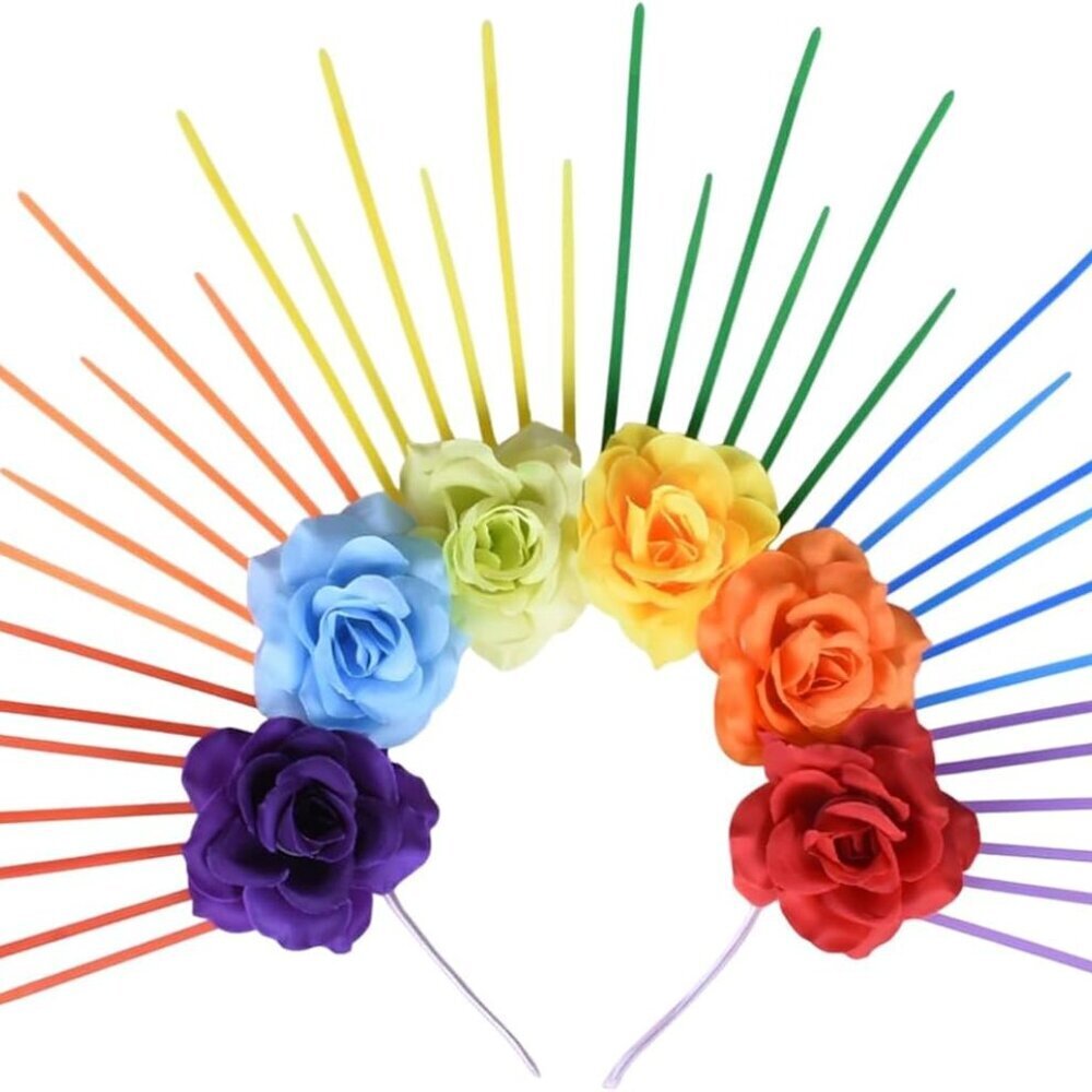 Rainbow Pride Headbands Flower Crown Colorful Spikes LGBTQ Party Accessory